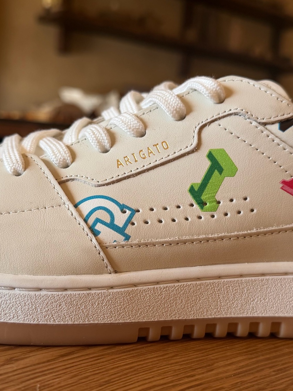 Axel Arigato White Sneakers with Green, Blue & Pink Accents